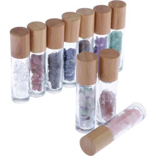 10pcs Clear Glass Essential Oil Roller Balls Bottle W/ Stone Chip 10ml Empty