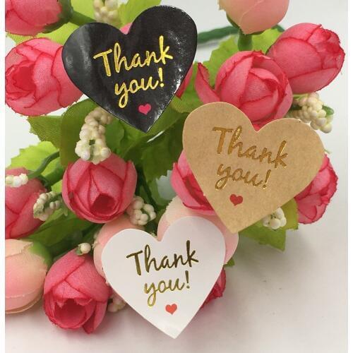 100PCS/Lot Gold Heart "THANK YOU" Seal Package Label Sticker For Handmade Bakery Cake Biscuit Products