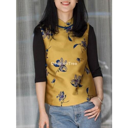 2021 embroidery qipao chinese traditional womens top sleeveless vest tang suit women elegant chinese traditional tang suit vest