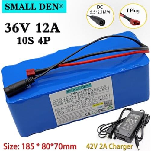 36V 12Ah 18650 Lithium Battery pack 10S4P 250-500W High Power 42V Electric Bicycle Motorcycle Scooter ebike cells BMS+2A Charger