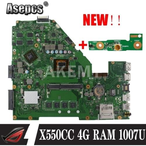 Akmey X550CC For Asus X550CA R510C Y581C X550C X550CL laptop motherboard 1007U CPU 4G RAM tested 100% work original mainboard