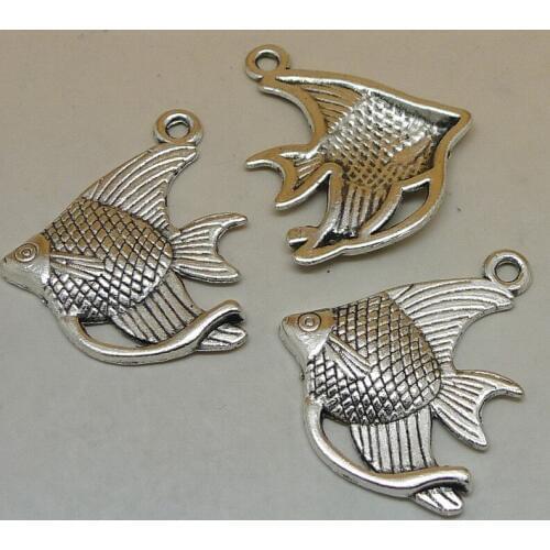 ALY ALY 50pcs/lot Beautiful Chub Fish Charms 31x27mm Antique Silver Ocean Animal Pendant Jewelry Supplies