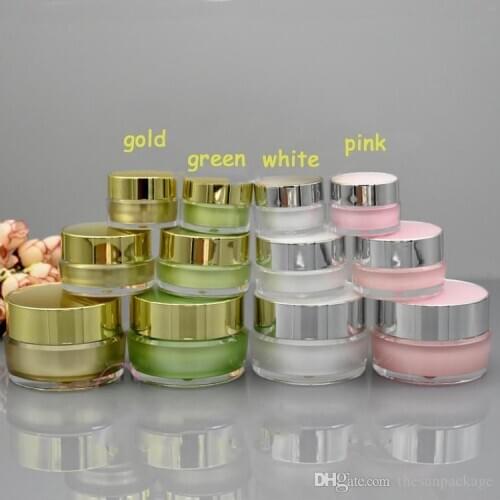 Green Gold White Acrylic Plastic Cosmetic Cream Jars 5g 10g 15g 30g for Cosmetic Packaging Containers