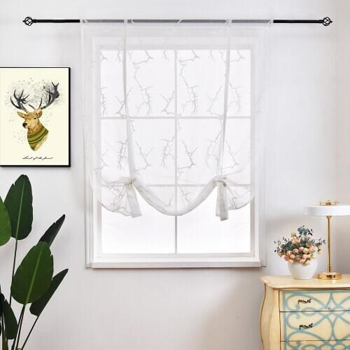 Nordic Tree Embroidered White Roman Curtains Short Kitchen Tulle Curtain for Bedroom Living Room Window Door Screens