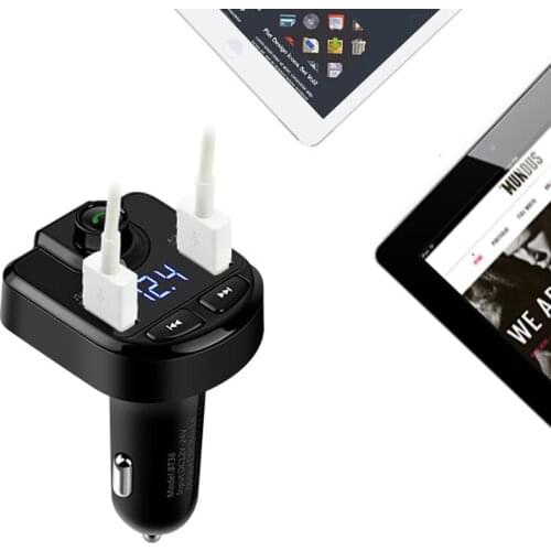 Wireless Bluetooth FM Car Charger with Hand-Free Calling and Dual USB Ports ND998