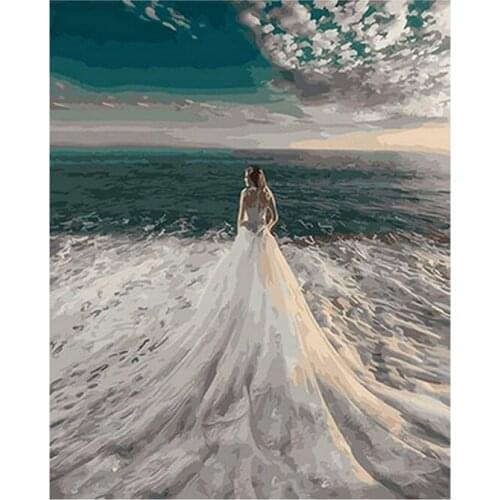 Frameless diy painting by numbers picture by numbers for home decor still life painting 4050cm wave girl