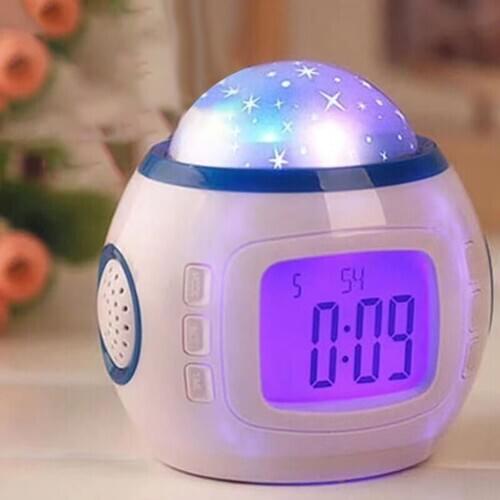 Practical Alarm Clock Sky Star Projector Calendar Temperature Display Night Lamp Music Wake Up Clock for Children Baby