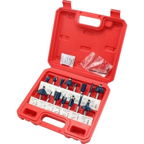 Woodworking milling cutter set Edge trimming machine engraving machine woodworking tool combination 1/4 handle suit 12pcs 15pcs