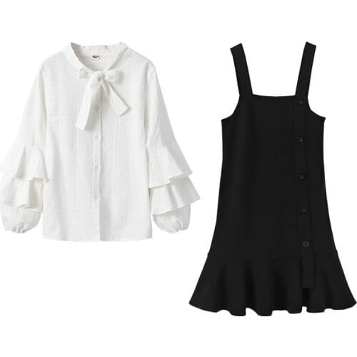 Childrens suit autumn girls skirt 2021kids two-piece costume baby suspender skirt + shirt shirt long-sleeved simple girl dress