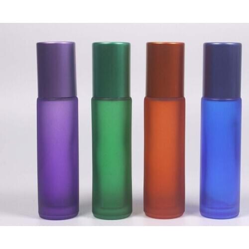 Essential Oil Use 10ml Roll On Glass Roller Bottle Colorful Frosted bottle With Stainless Steel Roller Ball