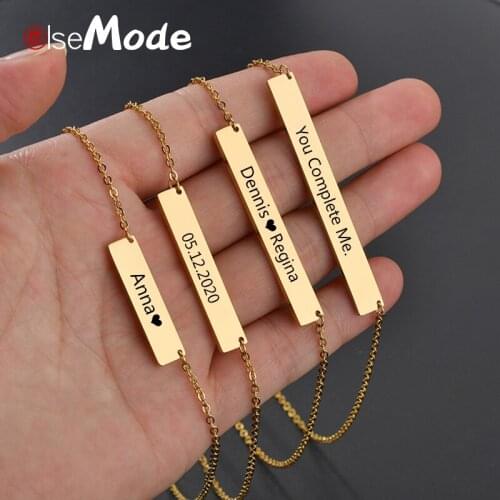 ELSEMODE Personalized Name Bar Necklace For Women 4 Color Stainless Steel Engrave Names Date Words Custom Jewelry Uniqe Gift