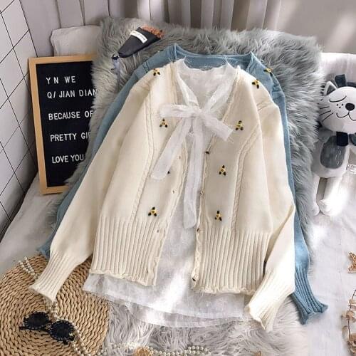 Cardigan Women Knitted Cardigans Sweater Fashion Autumn 2021 Long Sleeve Loose Coat Casual Button Thick V Neck Solid Female Tops