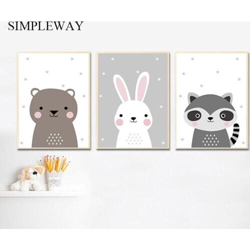 Cartoon Animal Canvas Painting Bunny Bear Child Poster Nursery Wall Art Print Nordic Kids Decoration Picture Baby Bedroom Decor