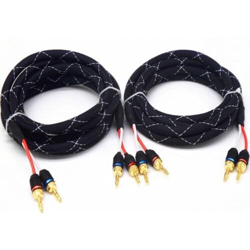 4N oxygen-free copper speaker cable home amplifier subwoofer banana plug audio cable Hifi OFC black braided audio cable YW-2M
