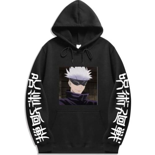 Anime Jujutsu Kaisen Gojou Satoru print Hoodies Graphic Mens Hoodie Winter Warm Cartoon Streetwear Harajuku Sweatshirts Male