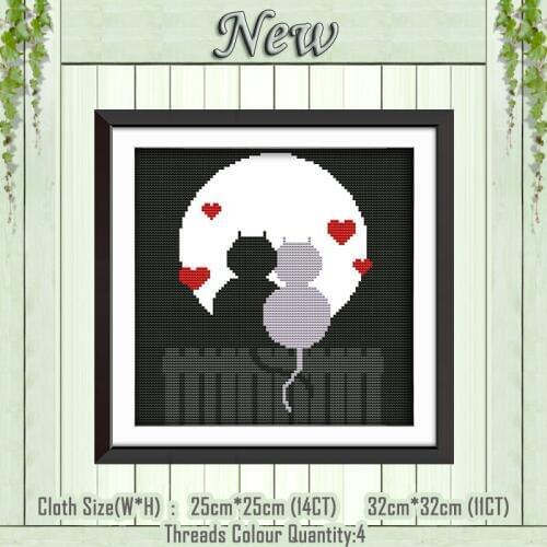 Couple cat silhouette animal decor painting counted printed on canvas DMC 14CT 11CT Cross Stitch Needlework Sets Embroidery kits
