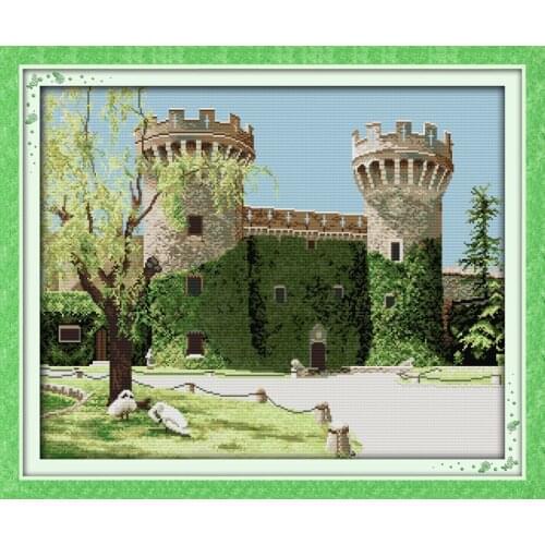 Rural old castle cross stitch kit 18ct 14ct 11ct count printed canvas stitching embroidery DIY handmade needlework