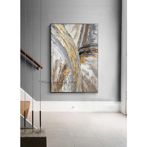 Customizable gold leaf abstract landscape mural decoration living room mural golden Nordic large canvas painting, contemporary a