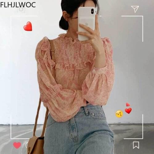 2021 Autumn Spring Basic Ruffles Tops Blusas Hot Sales Fashion Women Solid Pink Cute Sweet Girls Blouses