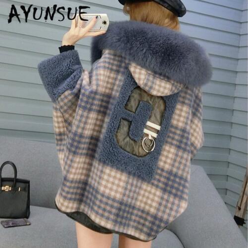 Real Fur Coat Women Winter Coat Women Parka Real Fur Jacket Fox Fur Collar Woolen Overcoat 100% Wool Jacket BGS80657 YY2326