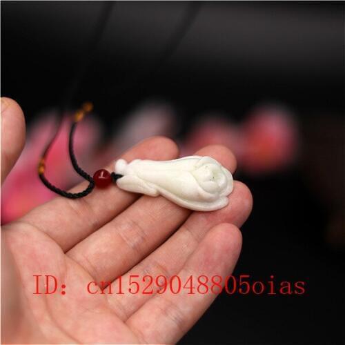 Natural White Jade Chinese Flower Pendant Magnolia Necklace Charm Jewellery Fashion Accessories Carved Amulet Gifts for Women