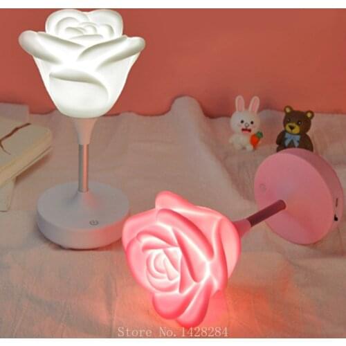 Xiaomi Creative Rose Flower Silicone Lamp USB Charging Rose Pat Night Light Three-speed Touch LED Romantic Atmosphere Light Gift