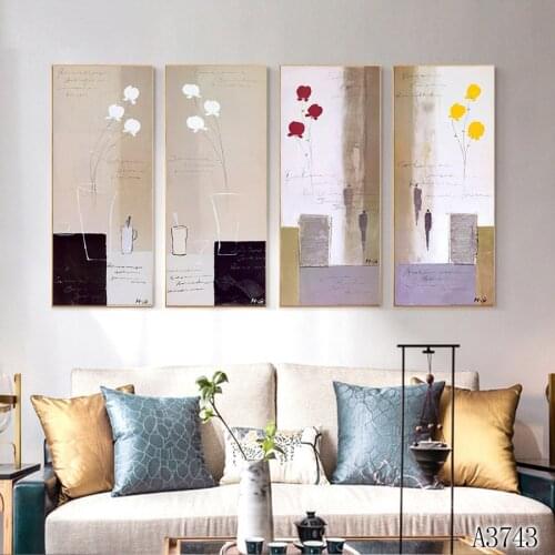 Modern Abstract Oil Painting Print on Canvas 4pcs Abstract Flower Tree Canvas Art Printing Wall Art Picture for Home Decor