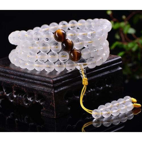 BRO861 Tibetan Mantras Prayer Beads Mala Natural Matted Crystal Rosary 6mm 8mm 10mm OM MANI PAD ME HUM