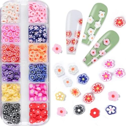 Ultra-thin Resin White Black Flowers Flakes Polymer Clay Slices For Nail Design Spring Summer Polish Nails Accessories RK140161