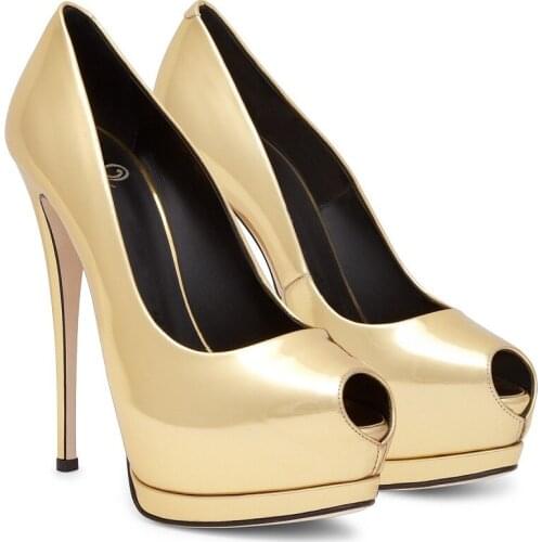 Spring stiletto heel patent leather fish mouth single shoes waterproof platform banquet dress simple large size female sandals