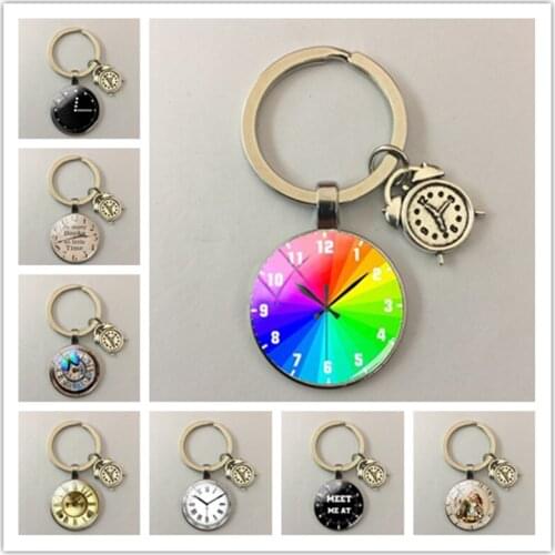 Vintage Art Clocks Fashion Keychain Keyring Jewelry Pendant Convex Glass Keychain