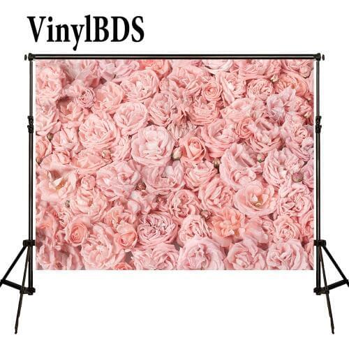 VinylBDS Romantic Flower Wedding Background Pink Rose Wall Wedding Backdrops Outdoor Scenery Backdrop for Photocall Party