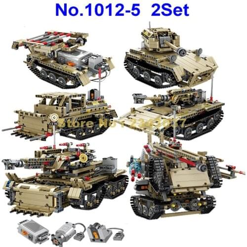 Military Rc Military Self-propelled Gun Tank Amphibious Assault Vehicle Bridge Mine Sweeper Electric Building Blocks Toy
