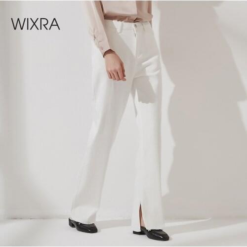 Wixra Women 2021 New Stylish Straight Pockets Denim Pants Full Length Jeans Ladies High Street Casual Trousers