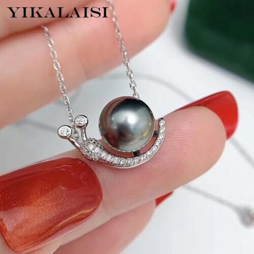 YIKALAISI 925 Sterling Silver Jewelry For Women 9-10mm Oblate Natural Freshwater Pearl snails Pendants Necklaces Wholesale