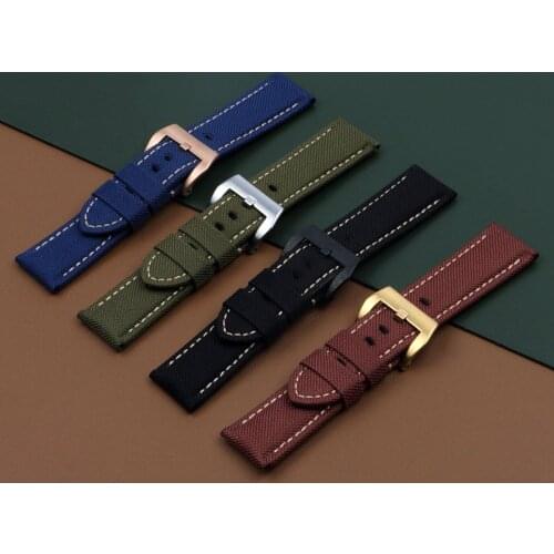 24MM Black Blue Brown Blue Canvas Nylon Fabric Leather Watch Band Bracelet Pin Buckle Clasp For Panerai Strap tools free