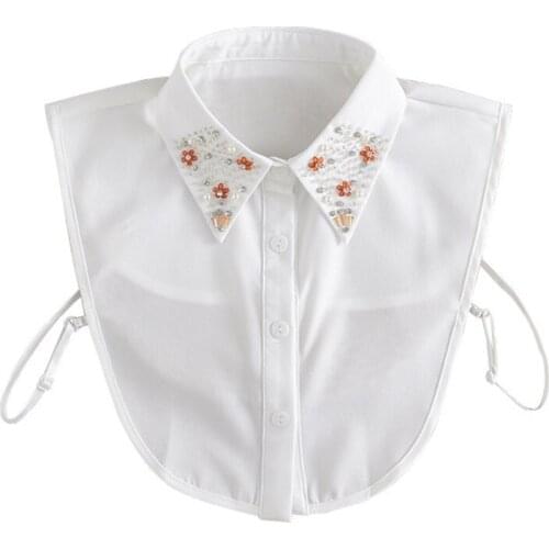 Women Lady False Collar Diamond Crystal Floral Beaded Lapel Half Shirt Blouse Detachable Dickey Jewelry Crop Top