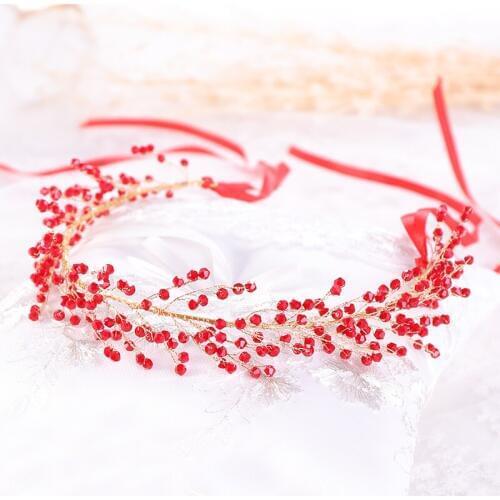 Vintage Gold Headbands Red Crystal Handmade Tiara Hair Jewelry For Women Bride Hairbands Headpiece Wedding Hair Accessories Gift