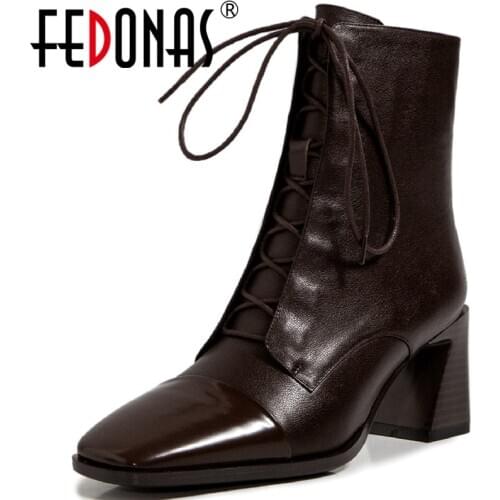 FEDONAS Sexy Ankle Boots Winter Newest Genuine Leather Side Zipper High Heels Boots Boots Felame Working Party Womens Boots