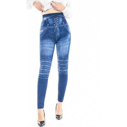 NORMOV Slim Women Leggings Faux Denim Jeans Jeggings High Waist Cotton Printed Comfortable Fitness Legging Feminina