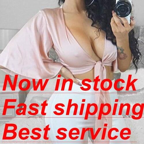 Womens Sexy Crop Tops Bell Flare Sleeve V Neck Bow Tie Front Cami Shirt Blouse Top Cardigan