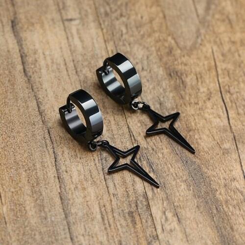 Star Earring for Men Stainless Steel Drop Hoops Earring