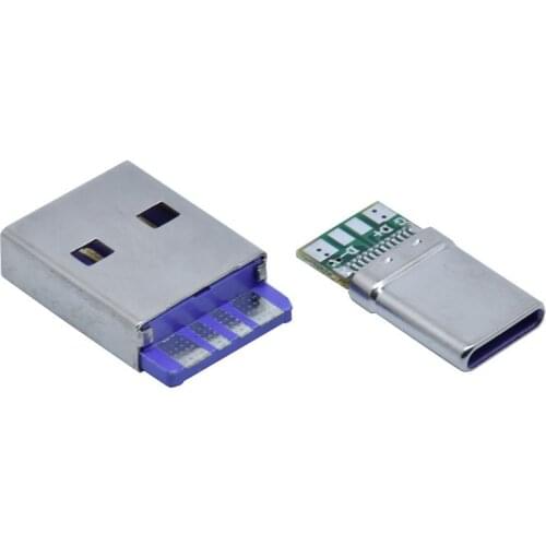 10pcs/lot usb 2.0 super fast charge purple male connector with typec 24P purple dual resistance stretch male connector