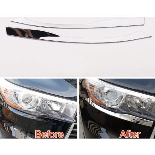 2Pcs Car Front Headlight Eyebrow Eyelash Head Lights Lamp Eyelid Strip Trim Cover Decoration for Highlander 2015 Car styling