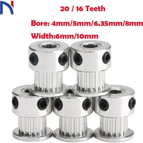 2Pcs 3D Printer Parts Accessory GT2 20Teeth 16 20 Teeth Bore 5mm/6.35mm/8mm Timing Alumium Pulley for GT2-6mm Open Timing Belt