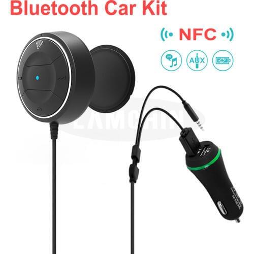 Wireless Car Charger Handsfree Dual USB Charger Kit Bluetooth 4.0 Stereo Music Receiver 3.5MM Aux Input Jack Support Fast NFC