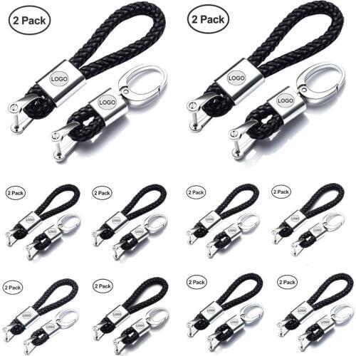 2 Pack Car Styling Leather Hand Woven Car Keychain for Ford with Logo Car Key Ring Chain Car Interior Keychain for Chevrolet