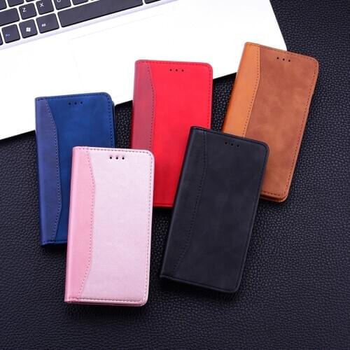 Business Colors-block Flip Wallet Cover For Huawei P40 Lite P30 Pro P20 Lite P Smart Z 2020 Y6 Y7 Y9 Prime 2019 Stand Case Coque