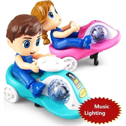 Electric Swing Light Musical Motorcycle Battery Operated Cartoon Rotating Toy Car Kids Gift