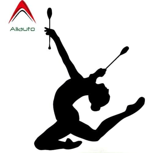 Aliauto Interesting Car Sticker Sport Girl Gymnastic Gym Vinyl Silhouette Accessories PVC Decal Black/Silver for VW,17cm*13cm